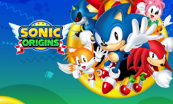 Sonic Origins Art, featuring a version of the game's logo and new art of Sonic, Tails, Knuckles, Amy, Metal Sonic, and Dr. Eggman